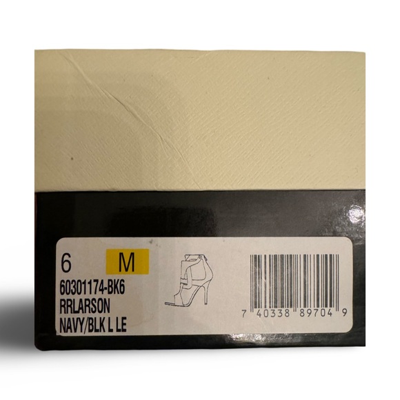 Rachel Roy Larson Open Toe Heel with Gold Metal Hardware Navy/Blk Leather NIB - Picture 4 of 4